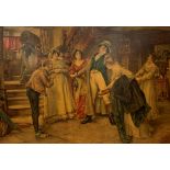 Victorian Oleograph of a Coaching Inn scene, in oak frame 48cm x 71cm