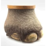 Taxidermy: Elephant foot stool/ storage box with fitted wooden lift off cover, H38cm x W50cm with CI