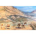 C Phillipson - Continental landscape with figures and donkeys, watercolour signed and date 1966, 40c