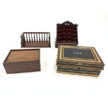 Victorian metal deed box, Victorian mahogany storage box with sliding cover, a carved mahogany book