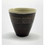 Dame Lucie Rie D.B.E (1902-1995) a stoneware beaker decorated to the exterior with sgraffito lines i