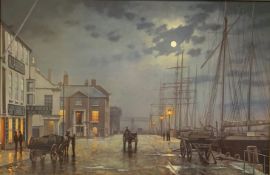 After Rodney Charman, coloured print of a dockside scene, 50cm x 75cm