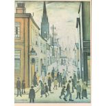 After Laurence Stephen Lowry RBA RA (British 1887-1976): coloured print 'The Organ Grinder' with pri