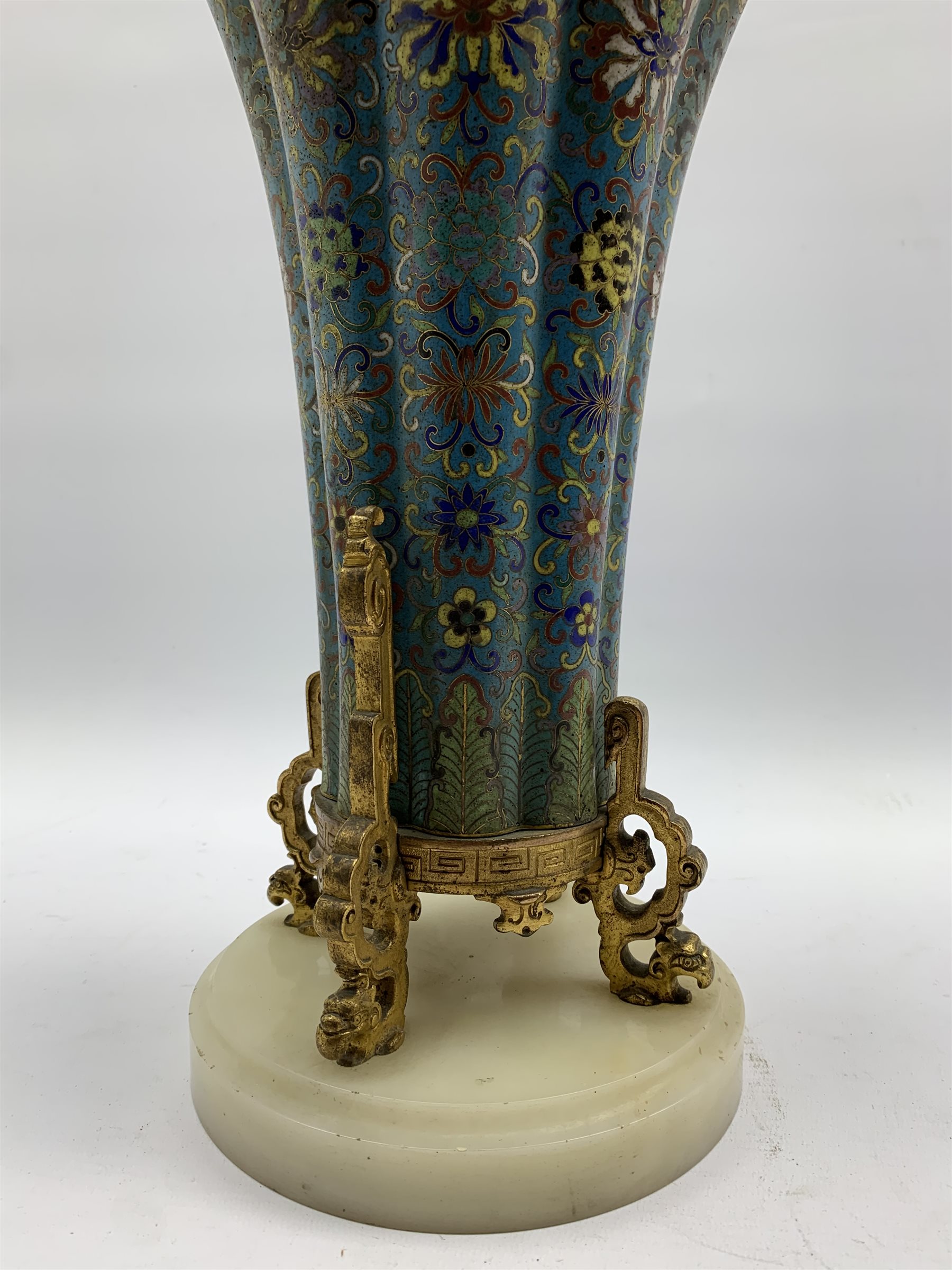Chinese cloisonne vase, 18th Century, of lobed circular form, decorated with an all over floral desi - Image 10 of 31
