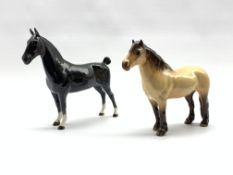 Beswick model of a black Hackney horse in gloss No. 1361 and a Beswick Highland pony No. 1644 in dun