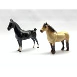 Beswick model of a black Hackney horse in gloss No. 1361 and a Beswick Highland pony No. 1644 in dun