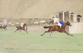 S J Anderton - 'The Derby 1904' watercolour 37cm x 57cm