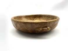 Thompson of Kilburn Mouseman adzed oak bowl with carved mouse signature D24cm