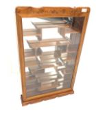 20th century Chinese hardwood wall mounted display case, glazed hinged door and mirrored back with f