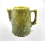 Chinese archaic green hardstone jug with angular handle H11cm