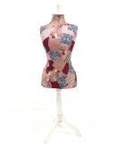 Modern patchwork dress makers mannequin, on white painted stand, H132cm
