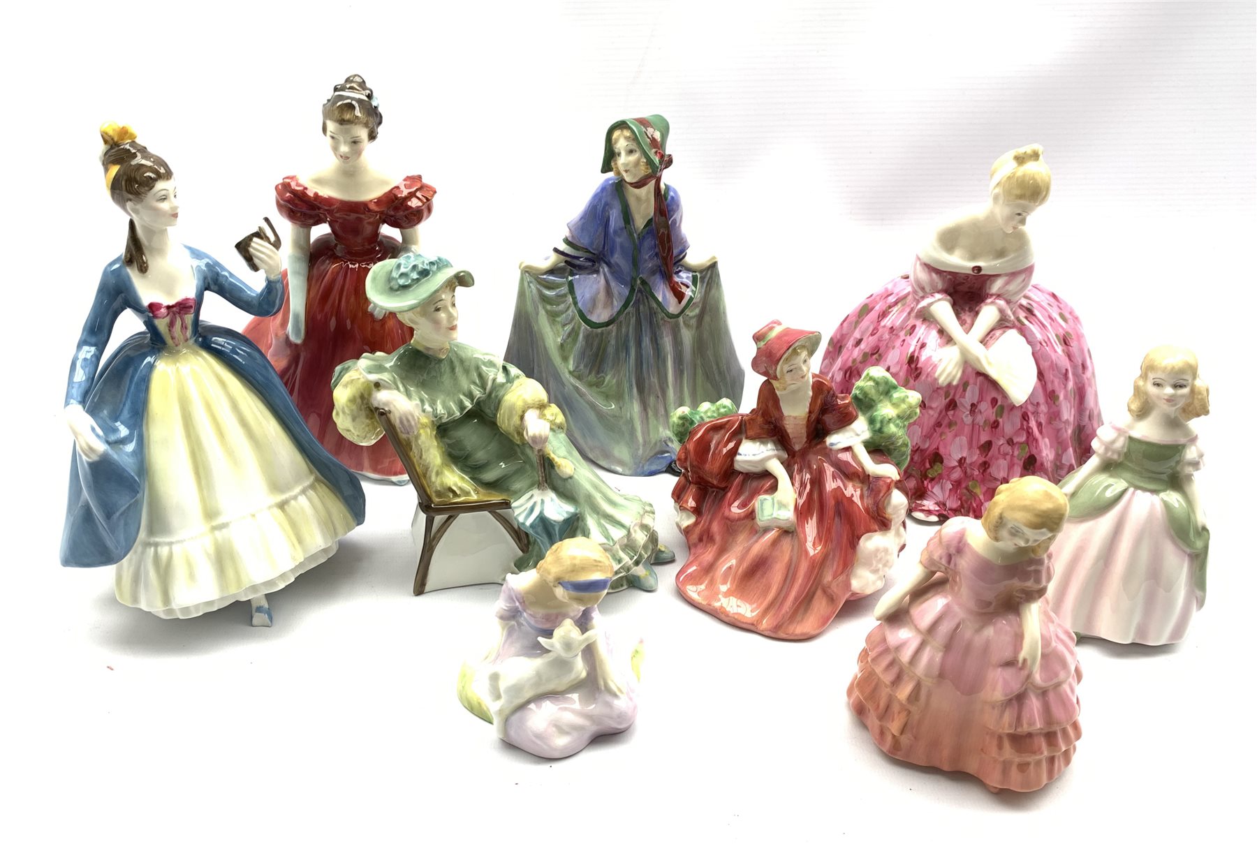 Nine Royal Doulton figures including Winsome, Victoria, Leading Lady, Ascot, Sweet Anne, Penny, Lydi - Image 2 of 2