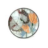 Glazed circular stained glass panel, D72cm