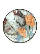 Glazed circular stained glass panel, D72cm