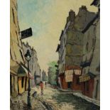 French School (20th century): 'Rue St Denis', oil on canvas indistinctly signed and titled 54cm x 45