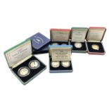 Seven United Kingdom silver proof coins/sets including two 1986 two pound coins, 1990 five pence two