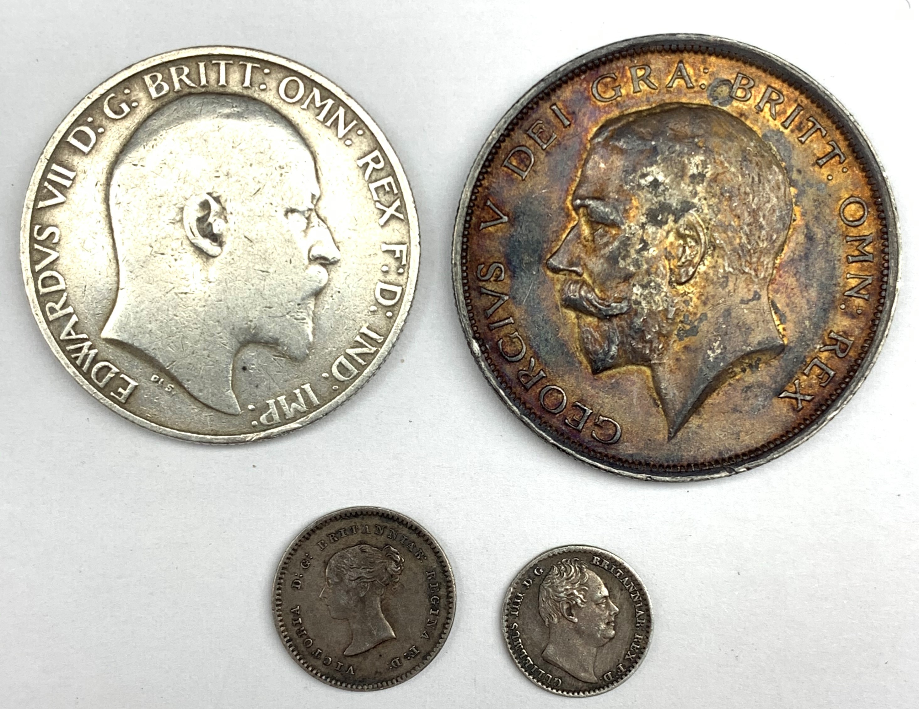Queen Victoria 1839 maundy twopence, King William IV 1833maundy penny, King Edward VII standing Brit