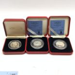 Queen Elizabeth II 1997, 1998 and 1999 Isle of Man silver proof Christmas fifty pence coins, all cas