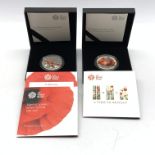 The Royal Mint 2017 and 2018 'The Remembrance Day' silver proof piedfort five pound coins, both case