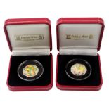 Queen Elizabeth II 2005 and 2006 Isle of Man coloured silver proof Christmas fifty pence coins, both