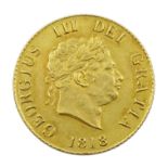 George III 1818 gold half sovereign coin, crowned shield reverse