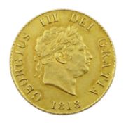 George III 1818 gold half sovereign coin, crowned shield reverse