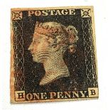 Queen Victoria penny black stamp, red MX cancel