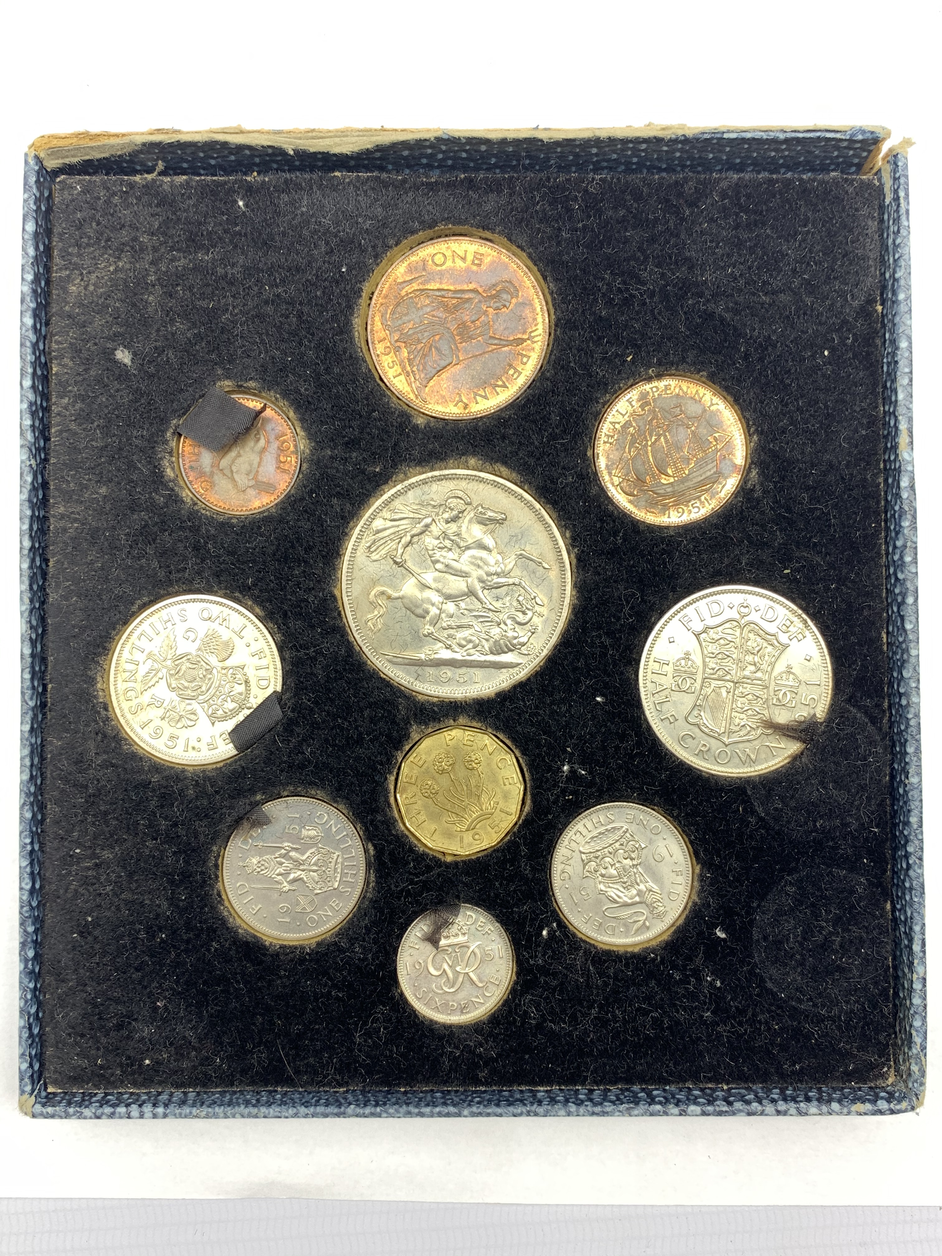 King George V 1951 Festival of Britain ten coin proof set, in original card box (lid detached)