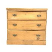 Late 19th century pine chest fitted with three drawers, skirted base, W89cm, H80cm, D44cm