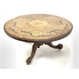 19th century walnut marquetry centre table, top with floral boxwood and ebonised inlay and acanthus