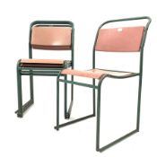 Set four metal framed industrial stacking chairs, labelled 'REL' W45cm