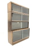 Early 20th century 'Simplex' oak stacking library bookcase with four shelves, each with sliding gla