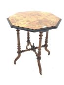 Small Victorian burr walnut occasional table, the octagonal top with string and chequered inlay and