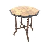 Small Victorian burr walnut occasional table, the octagonal top with string and chequered inlay and