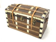 20th century steamer type dome top trunk, wood and brass bound, interior fitted with lift out tray,