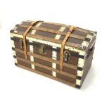 20th century steamer type dome top trunk, wood and brass bound, interior fitted with lift out tray,