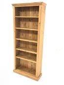 Solid pine open bookcase with five adjustable shelves, W85cm, H199cm, D30cm