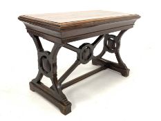 Early 20th century Arts and Crafts style oak and stained pine communion table, with carved panel en