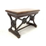 Early 20th century Arts and Crafts style oak and stained pine communion table, with carved panel en