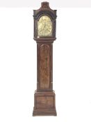 Late 17th/ early 18th century mahogany longcase clock, the hood with pierced fret work and fluted p