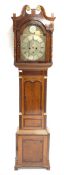 George III oak and mahogany banded longcase clock, the associated silvered brass dial with Roman an