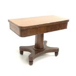 Victorian mahogany side table, fold over revolving top raised on octagonal panelled pedestal and pl