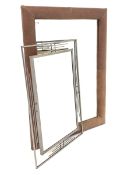 Leather framed wall mirror, (90cm x 122cm) and another contemporary wall mirror, (68cm x 94cm)