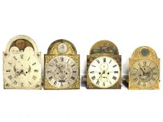 Four 19th century longcase clock movements and dials,