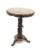 Early 20th century Chinese hardwood occasional table, the top with bone inlay over turned column de