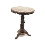 Early 20th century Chinese hardwood occasional table, the top with bone inlay over turned column de