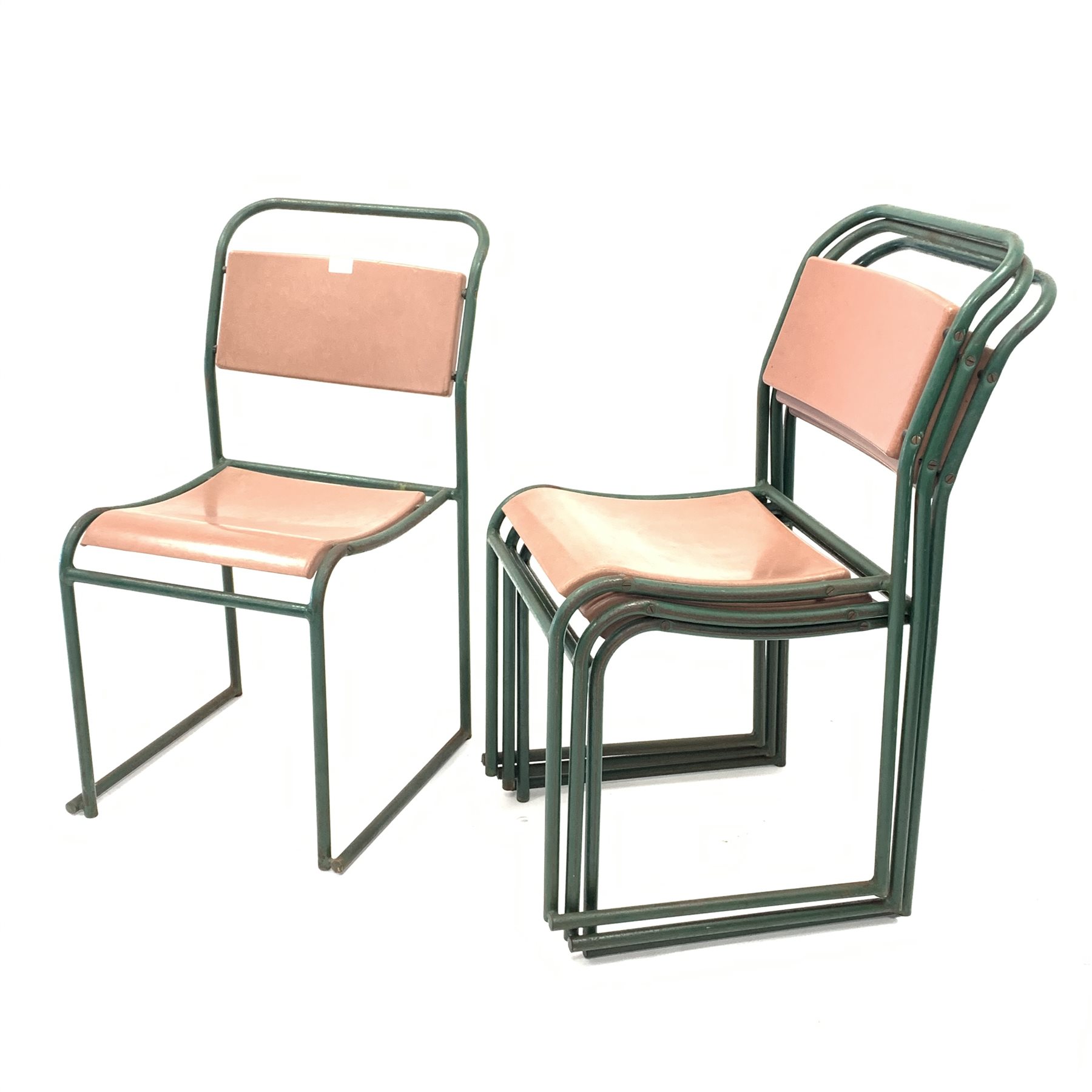 Set four metal framed industrial stacking chairs, labelled 'REL' W45cm - Image 2 of 2