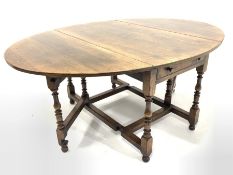 Very large oak Titchmarsh & Goodwin style drop leaf eight seater dining table with drawer to each e