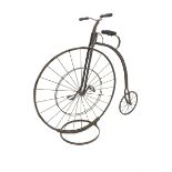 Copy of a Victorian Penny Farthing or high wheeler ordinary bicycle, iron framed, turned fruit wood