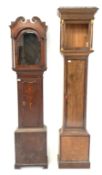 19th century oak longcase clock case with mahogany cross banding, (H217cm) and another oak longcase